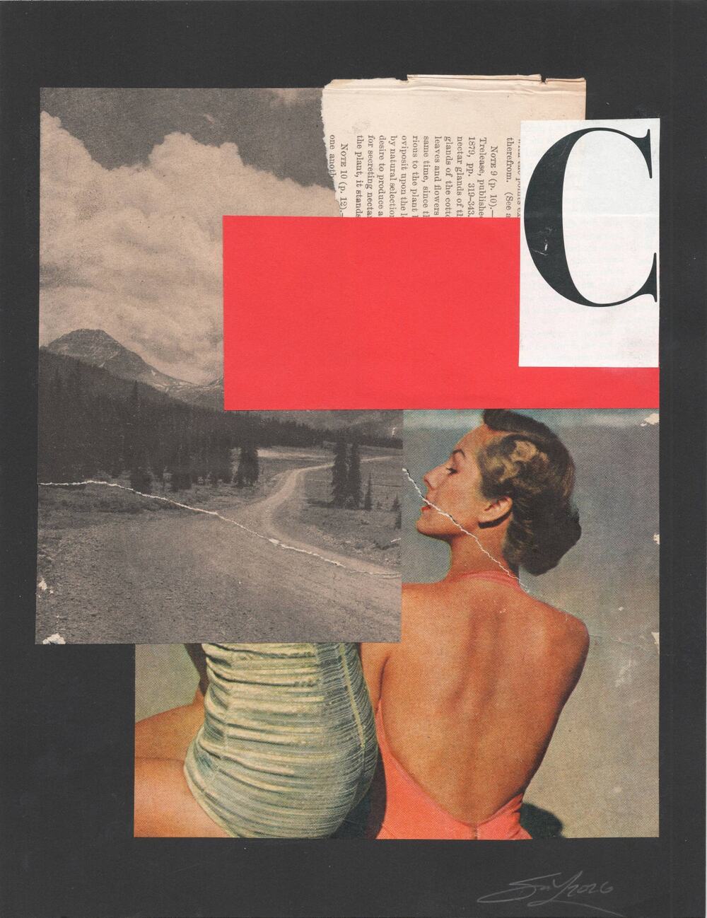 Original Mixed Media Modern Art Collage "Huitain" 8.5x11" Signed
